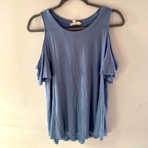 super cute blue cold shoulder top